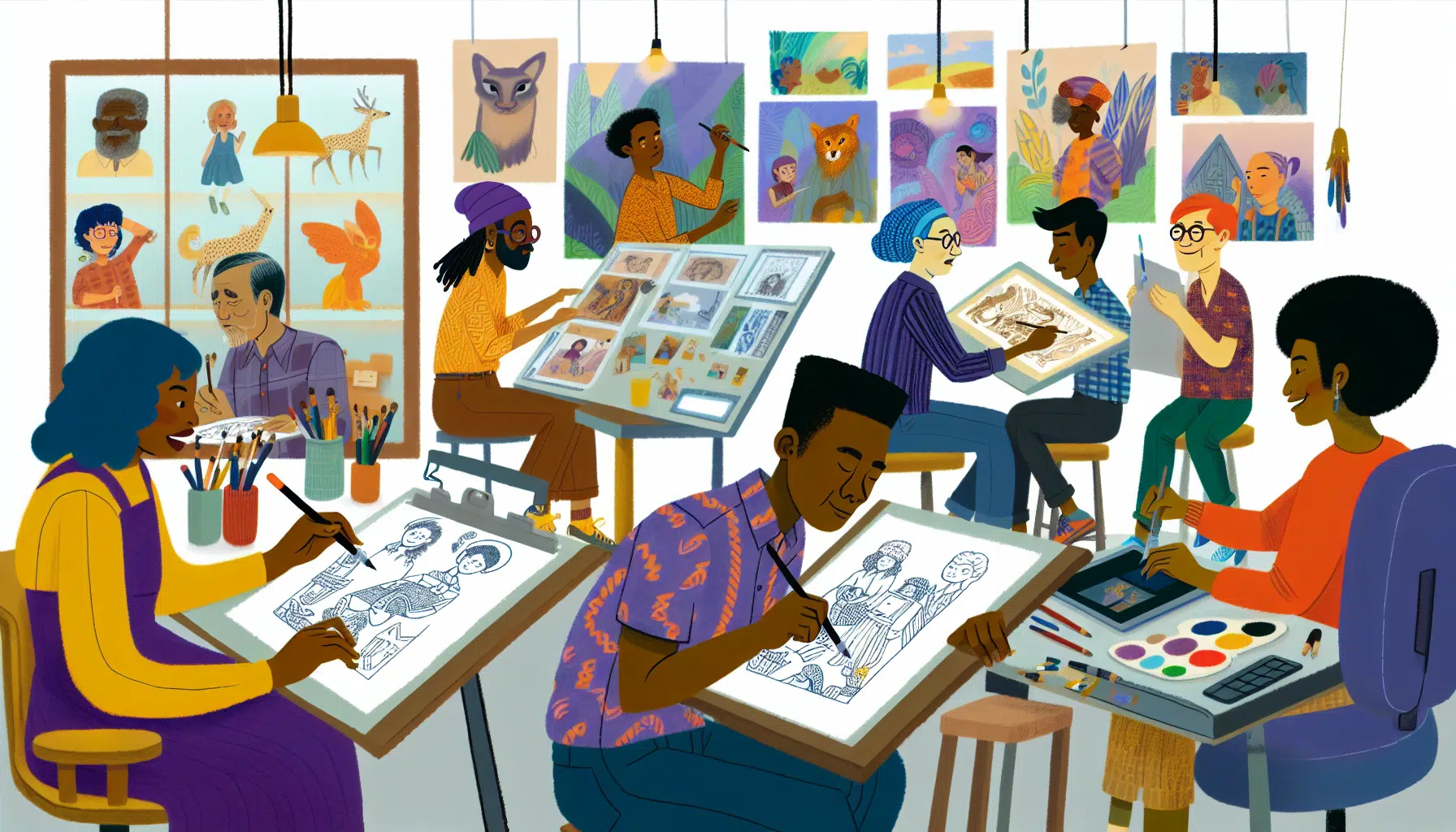 Illustrator working on children's book illustrations